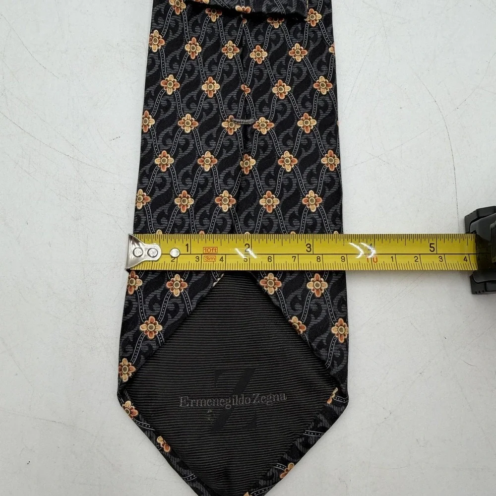 Ermenegildo Zegna Tie Mens One Size Black Silk Floral Pattern Made In Italy